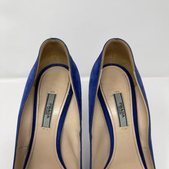 Prada Blue Suede Leather Platform Stiletto Heel Pumps (Size 40.5 EU) - Picture 6 of 16